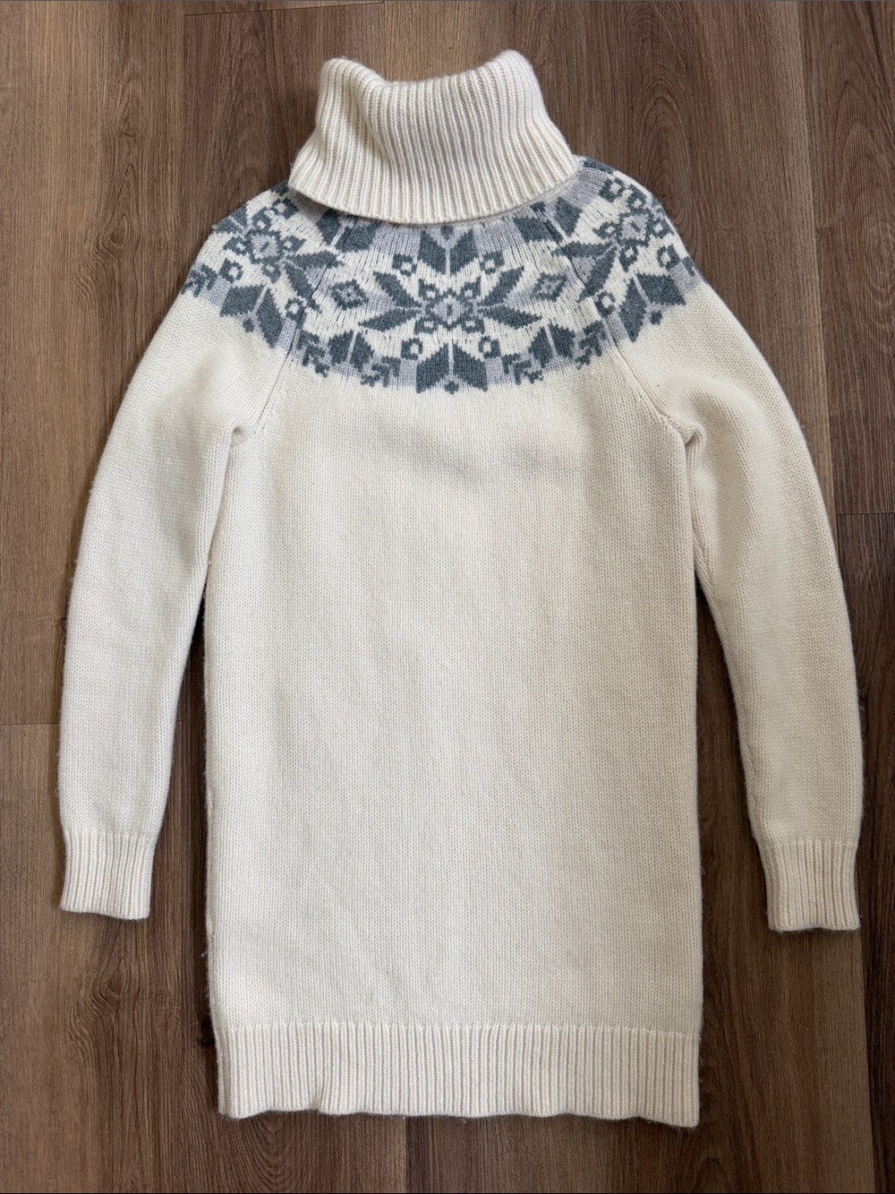 Lauren Ralph Lauren Turtleneck Wool Blend Sweater Dress Cream Fair Isle Small - Picture 2 of 8